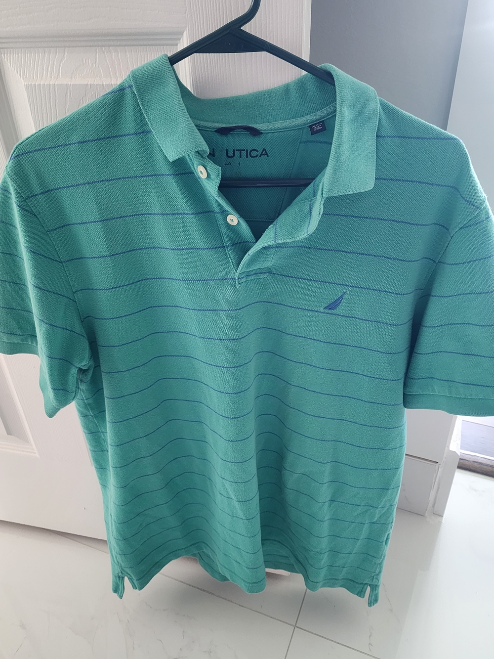 Nautica Men’s Mint Green Polo with Navy Stripe